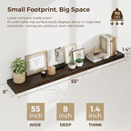 55 Inch Floating Shelves for Wall, Solid Elm Wood Wall Shelf for Home Decor, 8 Inch Deep Floating Shelf for Storage, 55 x 8 W