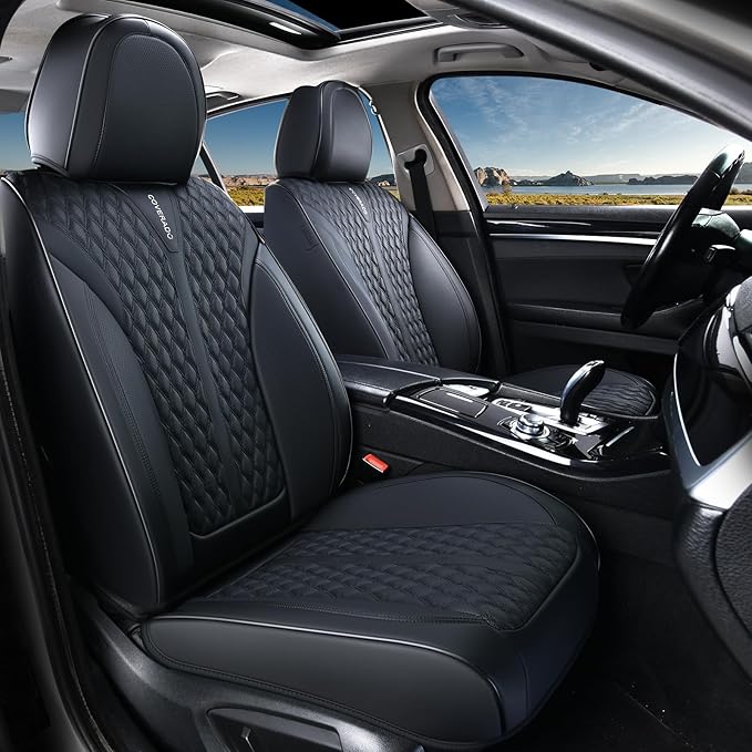 Coverado Front Seat Covers, Waterproof Seat Covers, 2 Pack Nappa Leather Car Seat Covers, Black Seat Covers for Cars, Automot