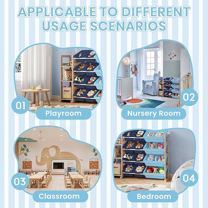 Toy Storage Organizer - Toy Organizers and Storage with Bookshelf, Toy Storage Shelf with 3 Shelves and 12 Storage Bins, Kids