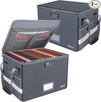 ENGPOW File Box with Lock, Fireproof Document Box with Pockets, Collapsible File Organizer Filing Storage Cabinet with Handle