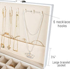 Frebeauty Earring Organizer Classic Jewelry Box 50 Slots Double Layer Jewelry Storage Case with 6 Necklace Hook and Bracelet 