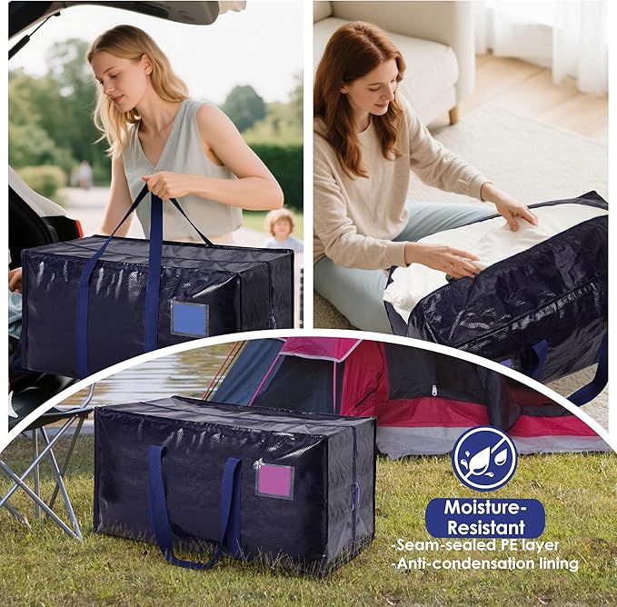6 Pack Moving Bags with Full-Open Side Zipper, Extra Large 93L Heavy Duty Waterproof Foldable Storage Totes for College Dorm,
