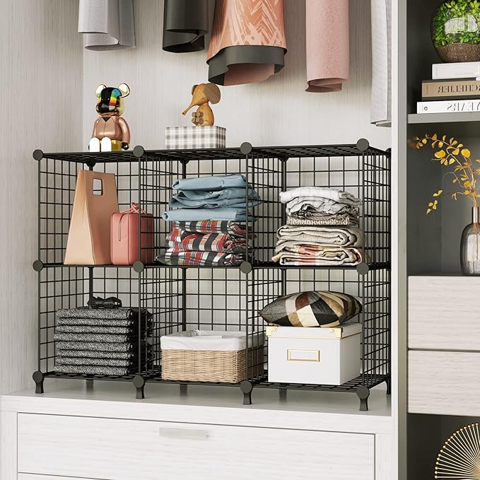AWTATOS Wire Cube Storage Organizer, Closet Organizers and Storage, Metal 6 Cube Storage Shelves Bookshelf, Portable Closet C