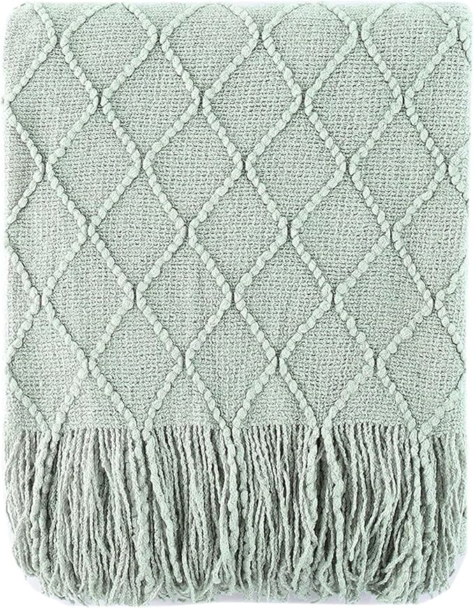 BATTILO HOME Sage Green Throw Blanket for Couch, Boho Bed Throws for Home Decor, Light Blue Throw Blanket for Sofa Living Roo