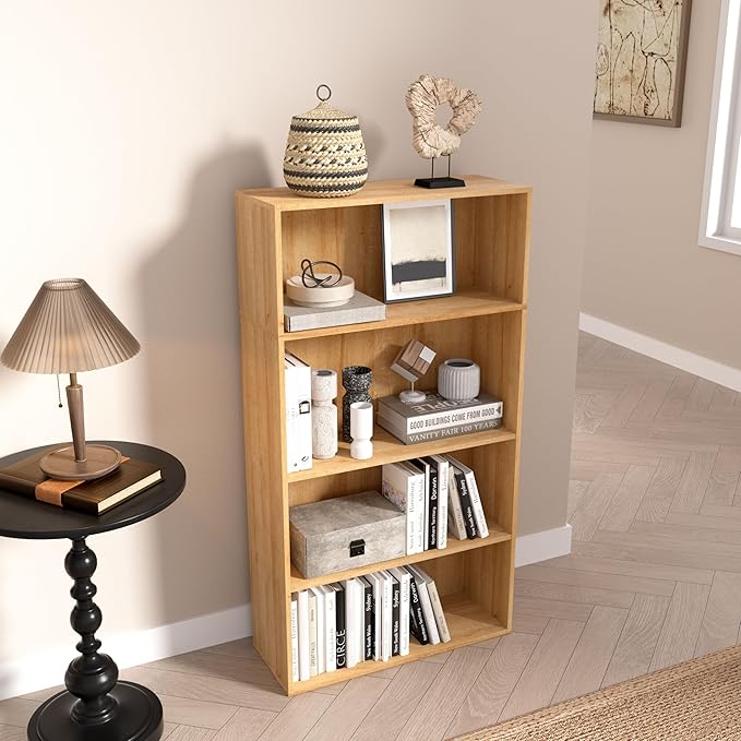 Wooden 4 Cube Storage Organizer,4 Tier Low Bookcase Storage Display Organizer, 44 Inch Versatile Cubes Shelf and Cubby Unit f