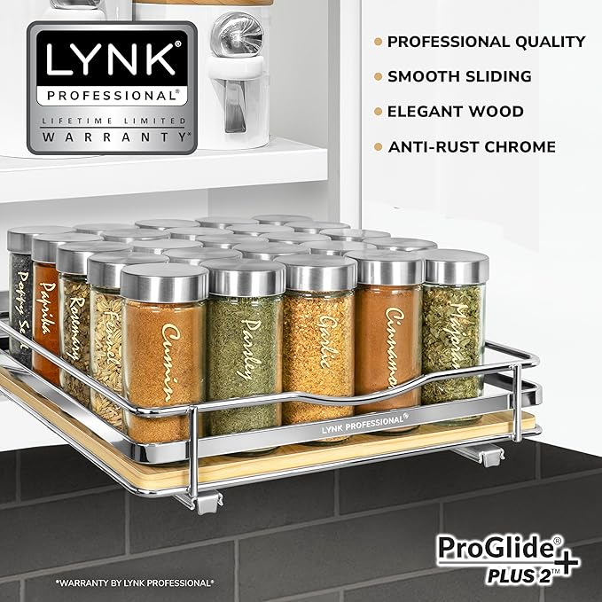 LYNK PROFESSIONAL® Élite™ Pull Out Spice Organization for Cabinets - 10-3/8 inch Wide – Spice Rack for Inside Cabinets – Wood