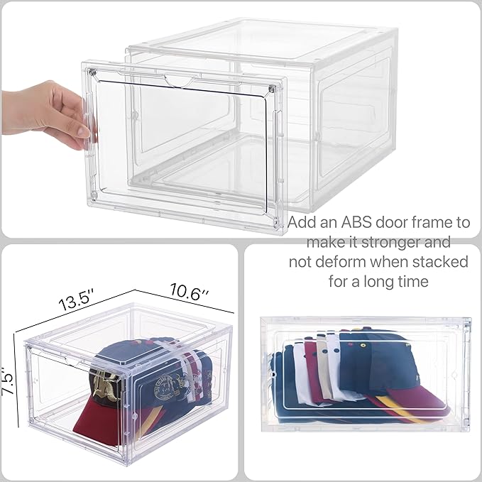 Attelite Upgrade Harder Solid Plastic Hat Organizer for Baseball Caps, 8 Pack Stackable Hat Storage Box with Clear Magnetic D
