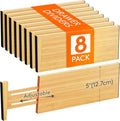 Lifewit 5" High 8 Pack Bamboo Drawer Dividers 33-42cm/13-16.5" Adjustable Wooden Drawer Organizer for Clothes/Utensils, Expan