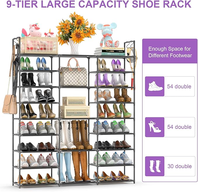 Kottwca Shoe Rack Organizer, Large Shoe Rack for Entryway Closet, Metal Shoe Shelf for Shoes and Boots, Big Non-Woven Fabric 