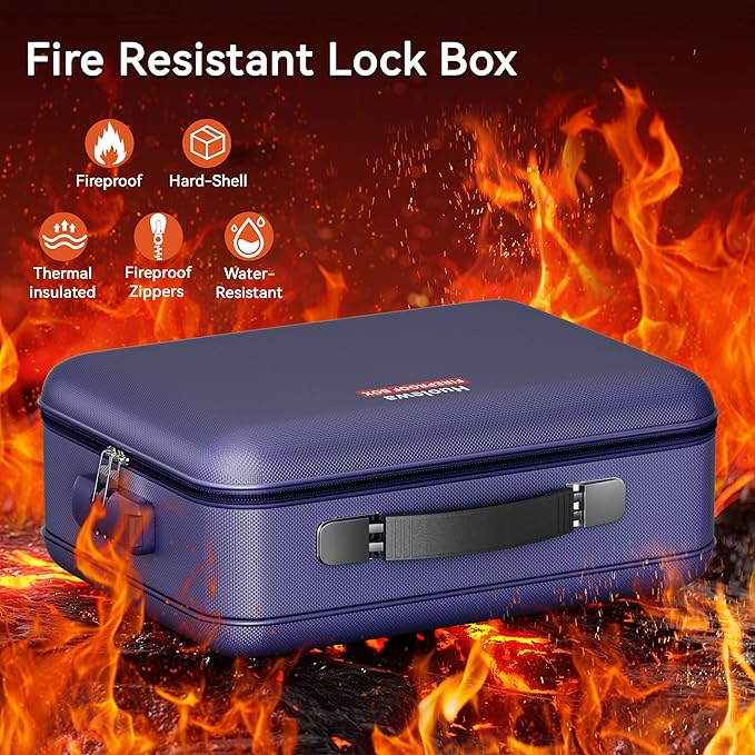 Fireproof Document Box, Hard Case Fireproof Box with Lock, Portable Hard-Shell Fireproof Water Resistant Document Safe for Im