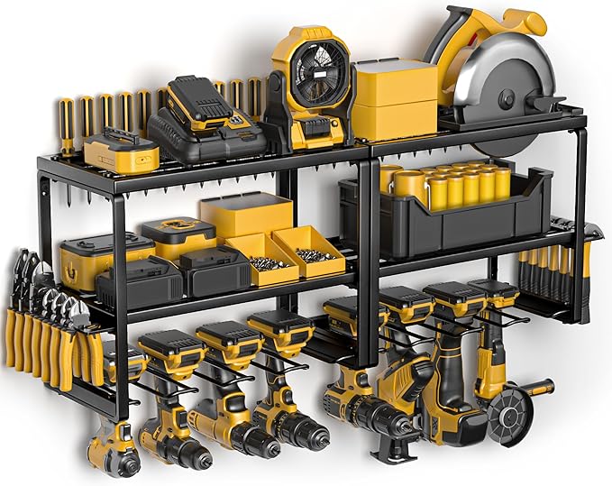 Spampur Power Tool Organizer, 15 Min Fast Assembly, 8 Slots 3 Layer Heavy Duty Metal & Max 150lb load Cordless Power Dill Hol