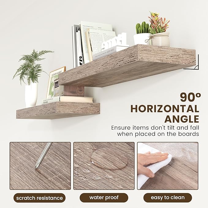 12 Inch Deep Floating Shelves | 36 Inch Grey Floating Shelves | 36" W x 12" D Rustic Wood Shelves for Wall | Deep Grey Shelve
