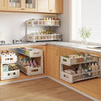 2 Packs 21IN Depth Under Sink Organizer, 2-Tier Pull Out Cabinet Organizer With Smooth Circular Rail, Large Capacity Metal Me