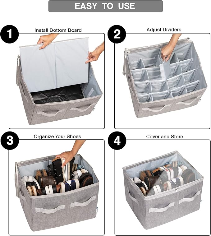 Moteph Shoe Organizer Closet Storage Solution with Clear Cover & Adjustable Dividers for Shoes, Handbags, Blankets, Linen, Cl