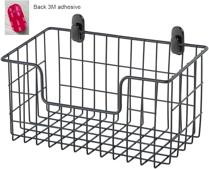 JUNCHU CHERRY Wire Storage Basket 2 Packs, Wall Mounted Kitchen Bathroom, Hanging Cabinet Door Storage Basket, no Drilling, S