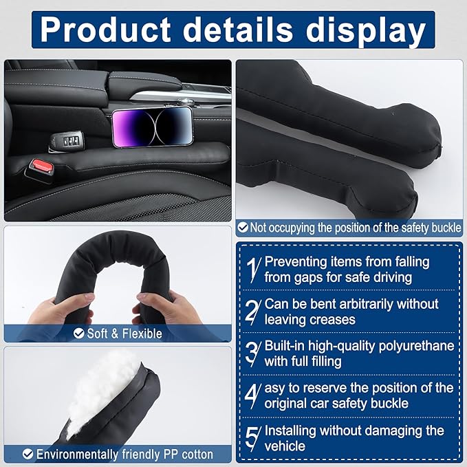 Urehepo 2 pcs Leather Car Seat Gap Filler Organizer, Interior Car Accessories to Stop Things from Dropping for Car SUV Truck Camper, Fill The Gap Between Seat and Console - Black