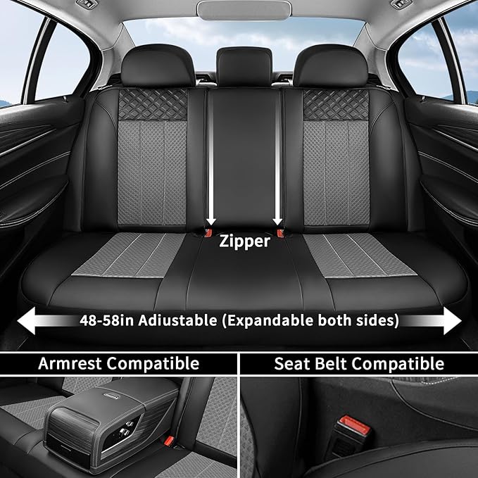 FLORICH Car Seat Covers Full Set Leather & Mesh Seat Cover 5 Seats Front and Back Car Interior Covers Automotive Seat Comfort