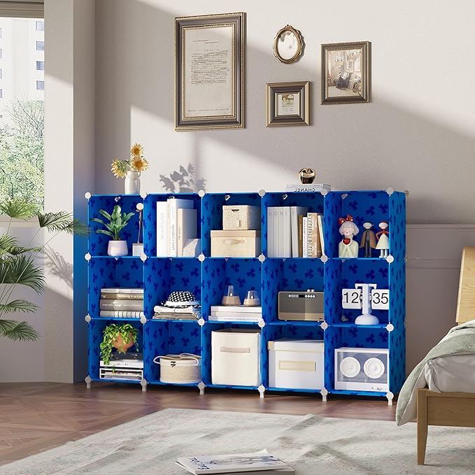 UNKU Cube Storage Organizer, 16 Cube Closet Organizer Storage Shelves, DIY Stackable Bookcase, Clothes Organizer Shelf for Cl