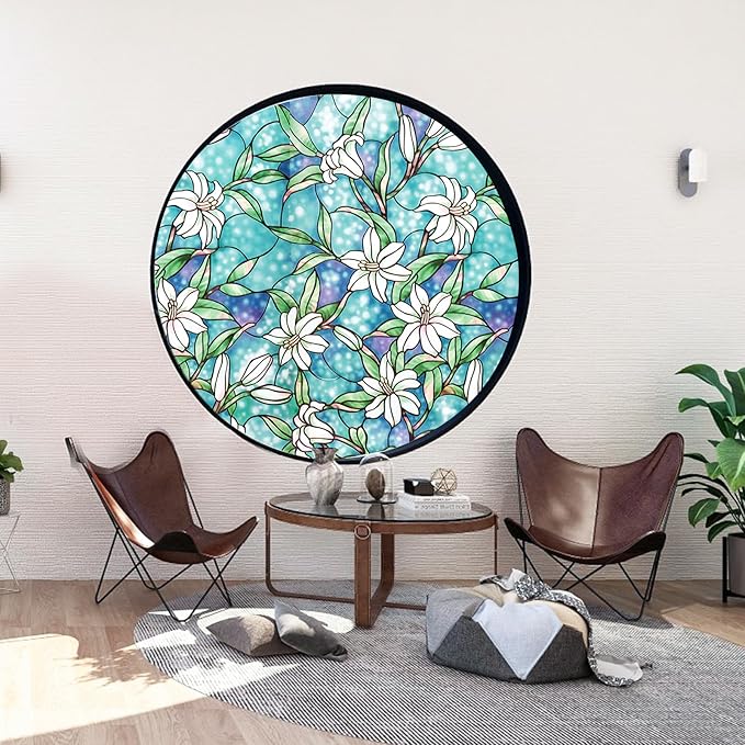 Coavas Static Cling Privacy Window Film, 96% UV & Heat Blocking, Stained Glass Window Film Floral Design, Non-Adhesive, for Bathroom, Front Door, Shower Enclosure‌ (Vinyl, 17.5" X 78.7 ")
