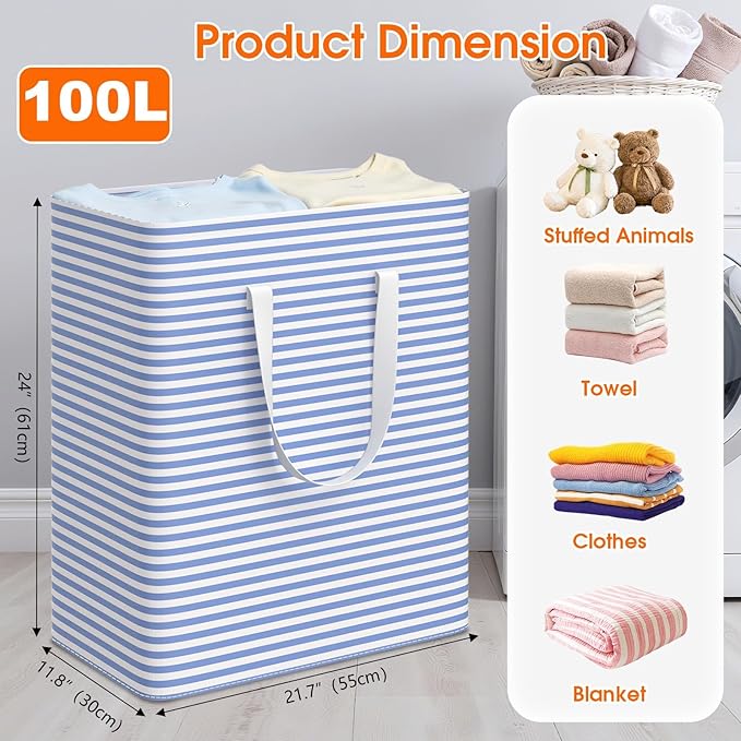 3 Pack Large Laundry Basket,Waterproof & Freestanding Laundry Hamper,Collapsible Clothes Hampers with Easy Carry Long & Reinf