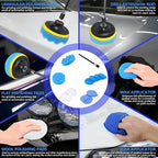 32Pcs Car Detailing Kit, Drill Brush Attachments with Detailing Brush Set and Tools Box, Blue Auto Cleaning Kit Interior for 