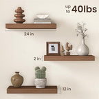Fun Memories 12 Inch Deep Walnut Floating Shelf, 24 x 12 Rustic Wood Wall Shelf for Books, 2" Thick Deep Floating Shelf for S