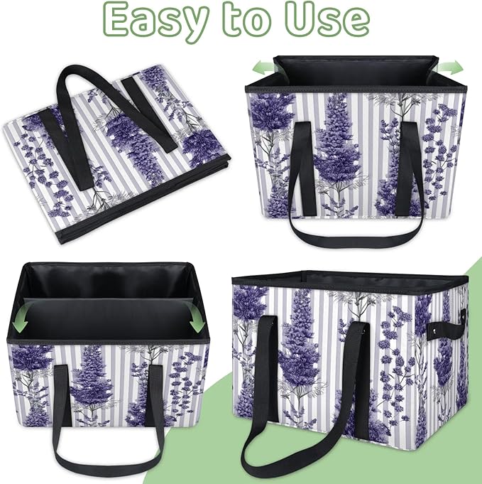 Reusable Grocery Bags Heavy Duty Shopping Bags Foldable Large Tote Bags with Long Handles & Hard Bottom