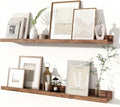 Fun Memories Picture Ledge Shelves Set of 2, 32 Inch Rustic Wall Mounted Floating Shelves with Lip for Home Storage and Décor