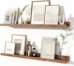 Fun Memories Picture Ledge Shelves Set of 2, 32 Inch Rustic Wall Mounted Floating Shelves with Lip for Home Storage and Décor