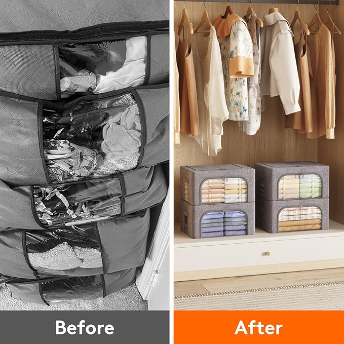 Lifewit Clothes Storage Bins with Metal Frame, Stackable Storage Box, Foldable Clothing Storage Bins with Lids, 25L Storage B