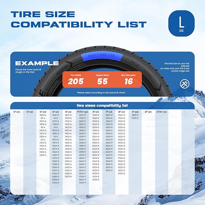 Snow Socks for Tires, Winter Traction Alternative to Snow Chains, Emergency Anti-Slip Tire Covers for Cars/SUVs/Trucks, Reusa