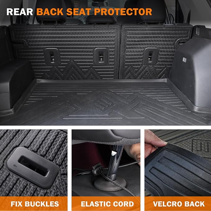 KUST Floor Mats Set for 2022-2026 Jeep Grand Cherokee 5 Seats (Include 4XE, Not for WK & L), Cargo Trunk Liner with Backrest Mat All Weather Car Mats Accessories TPE Rubber Raised Edge