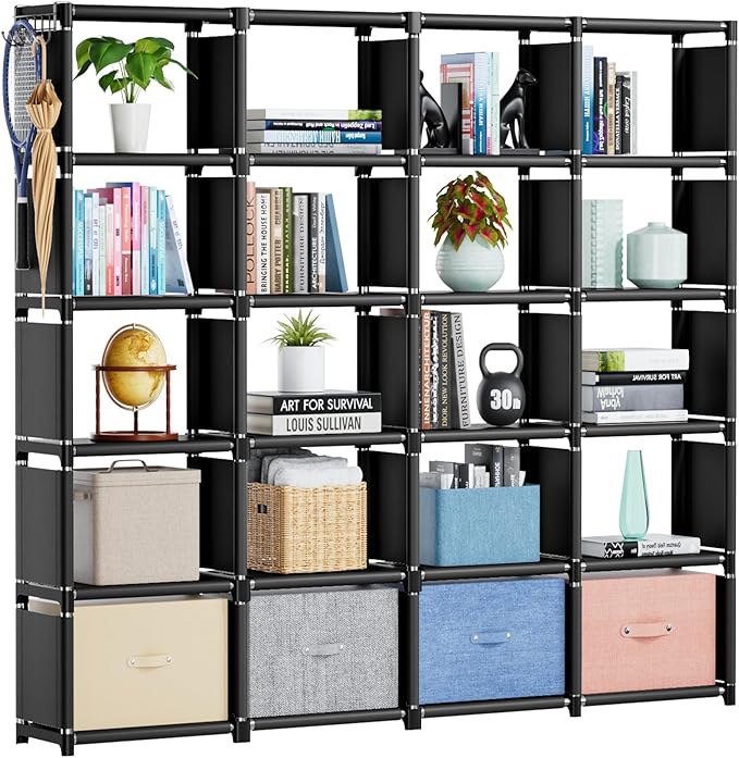 Mavivegue Book Shelf, 20 Cube Storage Organizer, DIY Bookcase, Metal Cube Bookshelf,Tall Book case for Bedroom, Living Room,O