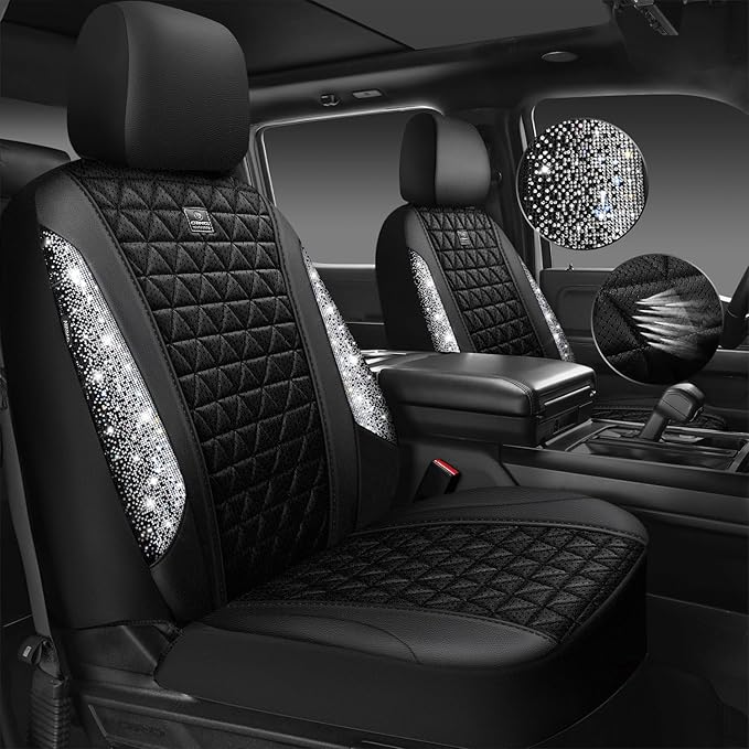 CAR PASS 3D Air Mesh Seat Covers for Cars, Bling Diamond Leather Foam Car Seat Covers for 2 Front Interior Sets, Automotive s