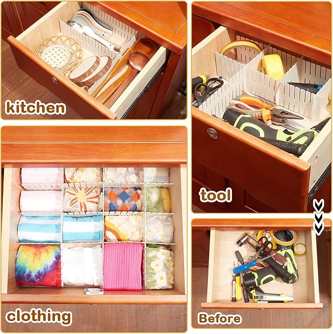 Vesici 80 Pcs Drawer Dividers Adjustable Plastic Organizer DIY Separators Storage Dividers for Socks, Underwear, Makeup, Tidy