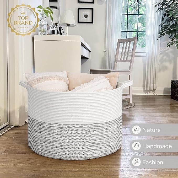INDRESSME 115L Extra Large Blanket Basket, Cotton Rope Toy Baskets Storage Kids Toy Bin for Playroom Decor Woven Baby Laundry