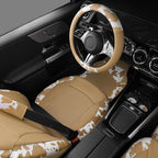 CAR PASS Cow Print Faux Leather Car Seat Covers & Cow Car Mats & Cow Steering Wheel Cover Seat Belt Pads Universal fit for SU