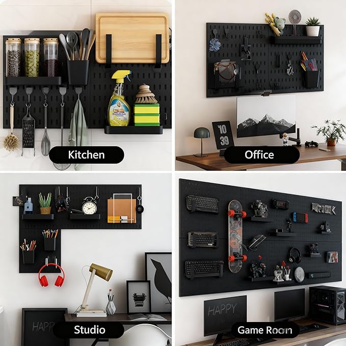 Black Pegboard Combination Kit, Wall Organizer Pegboard, Modular Hanging, Peg Boards and Accessories Modular Hanging, Garage 