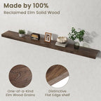 Fun Memories Solid Elm Wood Floating Shelves Set of 1-72 Inch Rustic Wall Shelves with Heavy-Duty Invisible Brackets - for Li