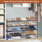 KIMBORA 4 Tier Long Shoe Rack for Closet, Wide Shoe Storage Organizer Stackable Sneaker Shelf for Floor, Bedroom 30 Pairs (Br