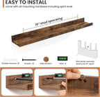 Fun Memories Picture Ledge Shelves Set of 2, 32 Inch Rustic Wall Mounted Floating Shelves with Lip for Home Storage and Décor