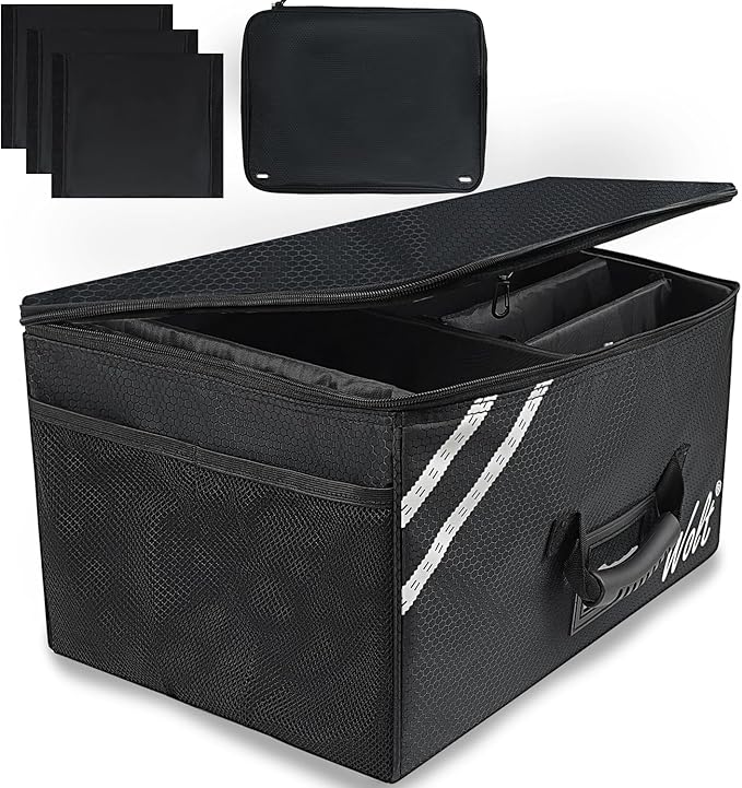 WOLT Car Trunk Organizer with Lid, Collapsible Multi Compartment SUV Organizer with Non-Slip Base Adjustable Straps