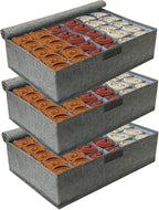 PINGMIC Gray Sock Organizer Divider 3 Pack with Lid - 30 Cell Foldable Closet Storage, Tie Organizer For Men Boxes for Socks,