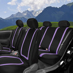 FH Group Unique Flat Cloth Full Set Car Seat Covers w. Silicone Steering Wheel Cover- Universal Fit for Most Cars, Trucks, SUVs or Vans (Purple/Black)