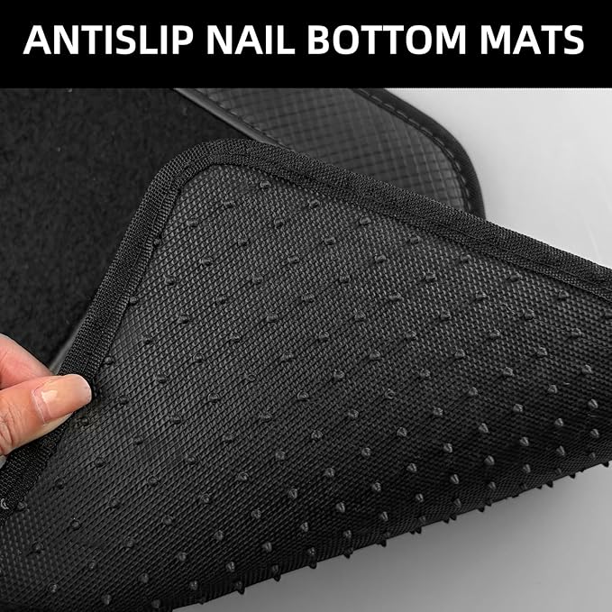NBTEPEM Waterproof Universal Fit Car Floor Mats, Faux Leather Sporty Car Carpet Mats with Anti-Slip Nibbs Backing & Driver Heel Pad Fit for SUV, Vans, Sedans, Trucks, Set of 4 (Black)