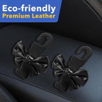 Car Seat Headrest Hooks, Leather Cute Bow Vehicle Hooks for Purses and Bags, Automotive Purse Hook Hanger Interior Decoration Accessories, Universal for SUV, Sedan, Truck (Black, 2 Pack)