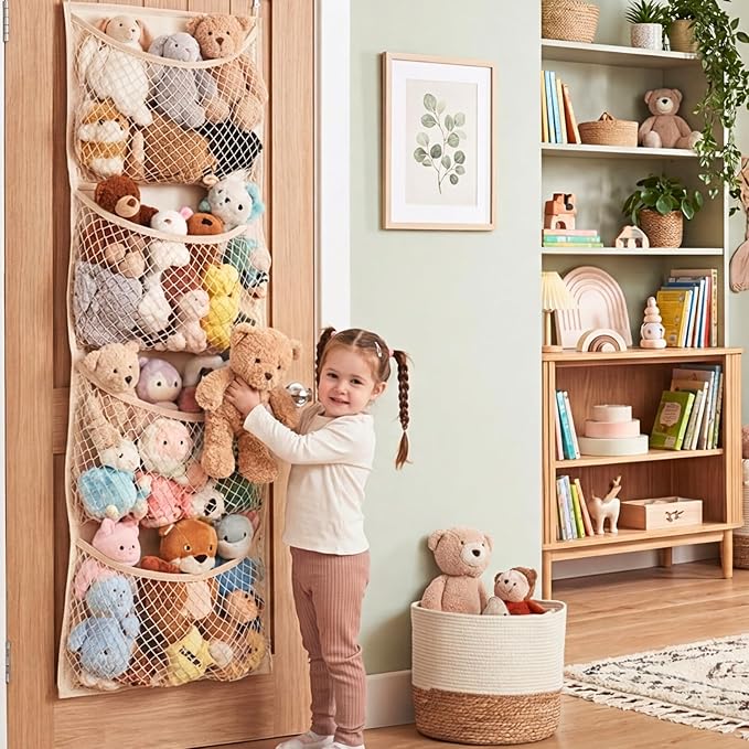 Over The Door Stuffed Animal Storage, Cotton Toy Organizer for Storage Plush Toys,Baby Supplies, Stuffed Animal Holder with 4