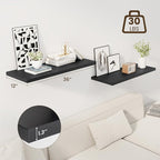 Dreamland 36" Floating Shelves for Wall, 12" Deep Slim Black Floating Shelves, Wall-Mounted Shelves for Bedroom, Living Room,