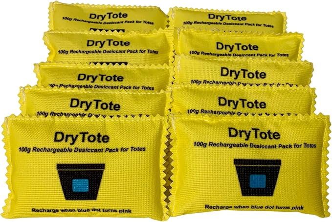 DryTote Rechargeable Desiccant Pack (10 Pack), Ultimate Moisture Absorption, Color Change Indicator, Safe Storage Protection,