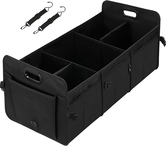 YSSOA Multi Compartments Collapsible Car Trunk Organizer, 600D Waterproof Oxford Polyester 50L Car Storage with Adjustable